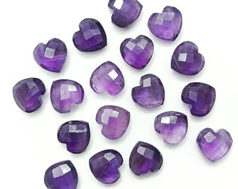 AAA Purple Amethyst Heart shaped Gemstone, Faceted Hand Carved Heart Beads, Carving Gemstone Beads for Jewelry, 10MM Healing Crystal Hearts