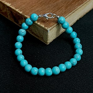 Turquoise Beaded Bracelet, Howlite Turquoise Bracelet for Men, Turquoise Round Beads Bracelet for Women, Unisex Bracelet, Gemstone Bracelet