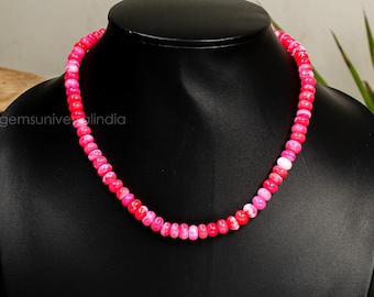 Pink Opal Beaded Necklace, Opal Smooth Rondelle Beads Necklace, Pink Opal Necklace for Women, Women's Handmade Choker Necklace, Wedding Gift