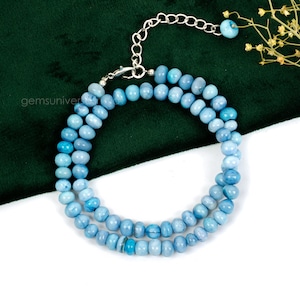 Beau collier de perles d&#39;opale bleue, collier de perles rondelles lisses d&#39;opale de 8 mm, collier d&#39;opale bleue, collier de pierres précieuses d&#39;opale, bijoux d&#39;opale bonbon