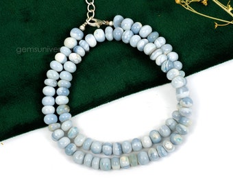 Light Blue Opal Beaded Necklace, Natural Opal Smooth Rondelle Beads Necklace, Blue Opal Necklace, Opal Dyed, Blue Opal Beads Necklace Gift