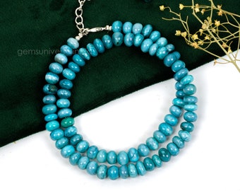 Bestseller Blue Opal Beaded Necklace, Opal Smooth Rondelle Beads Necklace, Opal Dyed, Blue Opal Necklace, Blue Opal Beads Necklace Gift Her