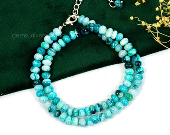 AAA Green Opal Beaded Necklace, Opal Smooth Rondelle, Green Opal Beads Necklace, Green Opal Necklace, Women's Opal Jewelry Gemstone Jewelry