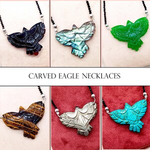 Natural Gemstone Eagle Necklace with Spinel Beads, Hand Carved Eagle Pendant, Fancy Necklace for Women, Eagle Charm Necklace, Gift for Her