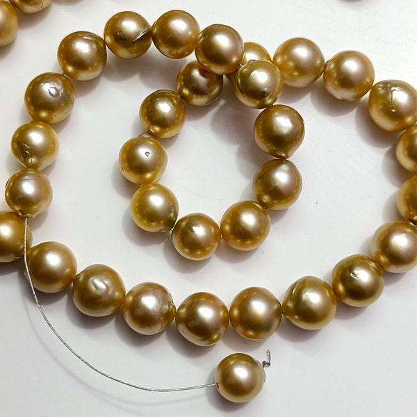 Genuine Golden South Sea Pearl Beads, Very Rare Gold South Sea Pearl Round Beads, Loose Pearl Beads for Jewelry, Round Pearls, 8mm-9mm Beads