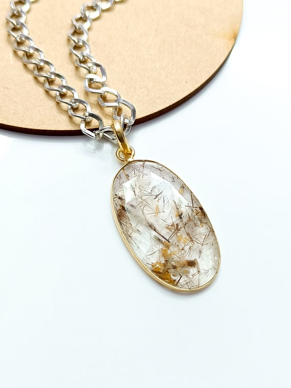 Golden, Rutilated, and Smoky Quartz Necklace Gold-plated Sterling Silver Golden, Rutilated, and Smoky Quartz Necklace Gold-plated Sterling Silver