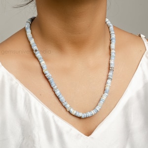 Collier de perles Heishi opale bleue, collier de perles opale bleue, collier d&#39;opale bleue naturelle pour femme, opale teinte, cadeau d&#39;anniversaire ras de cou opale