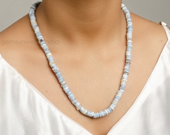 Blauer Opal Heishi Perlen Halskette, Blauer Opal Perlen Halskette, Natürliche Blaue Opal Halskette für Frauen, Opal Gefärbt, Opal Choker Jubiläumsgeschenk