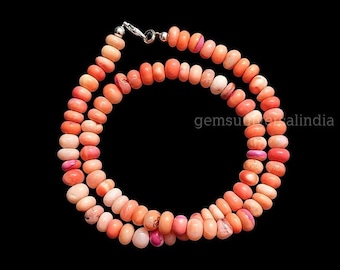 Cute Pink Opal Beaded Necklace, Opal Smooth Rondelle Beads Necklace, Natural Opal Gemstone Necklace, Pink Opal Necklace Handmade Jewelry