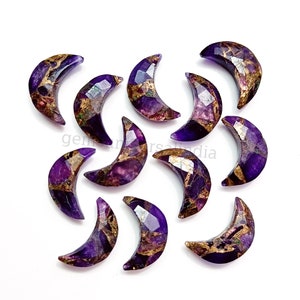 RARE Copper Amethyst Moon Carved Briolettes, Copper Amethyst Faceted Moon Shape Gemstone Beads, Hand Carved Beads, Crescent Jewelry 17mm image 5