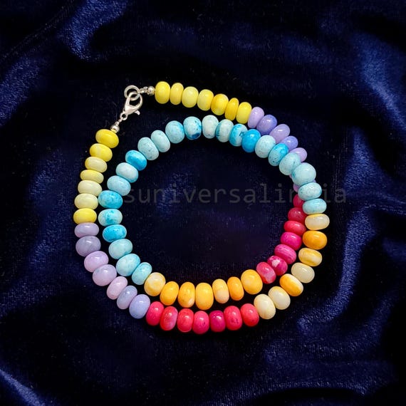 鮮やかなマルチカラーの天然オパールビーズネックレス、オパールの