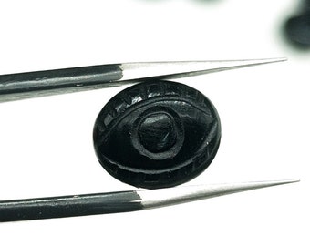 AAA Black Onyx Evil Eye Beads, Natural Black Onyx Carved Beads, Black Onyx Eye Shape Gemstone Beads, Oval Evil Eye Charm Beads, 12x10MM SALE