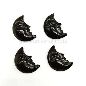 AAA Black Onyx Moon Face Carved Gemstone, Natural Onyx Moon Shape Gemstone, Loose Hand Carved Beads Half Moon Charms for Jewelry Making 18mm