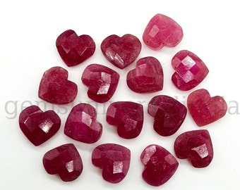 AAA Ruby Faceted Heart Shape Briolettes, Red Ruby Heart Shape Gemstone Beads, Hand Carved Ruby Beads, Glass Filled Ruby Carving Beads, 8MM