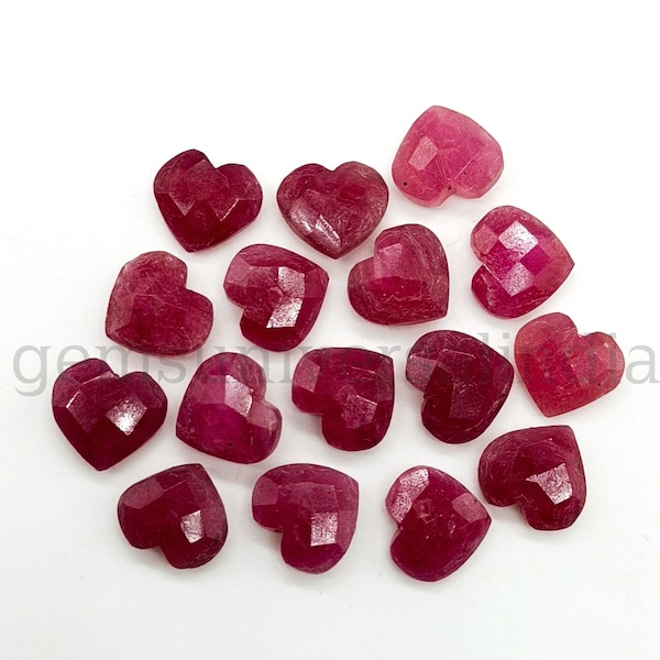 AAA Ruby Faceted Heart Shape Briolettes, Red Ruby Heart Shape Gemstone Beads, Hand Carved Ruby Beads, Glass Filled Ruby Carving Beads, 8MM