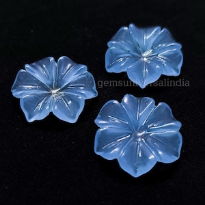 Blauer Chalcedon Blumenform Edelstein, AAA Chalcedon Edelstein Carving, Blume geschnitzter Edelstein für die Schmuckherstellung, handgeschnitzter Charme, 20 MM