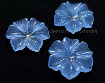 Blue Chalcedony Flower Shape Gemstone, AAA Chalcedony Gemstone Carving, Flower Carved Gemstone for Jewelry Making, Hand Carved Charm, 20MM