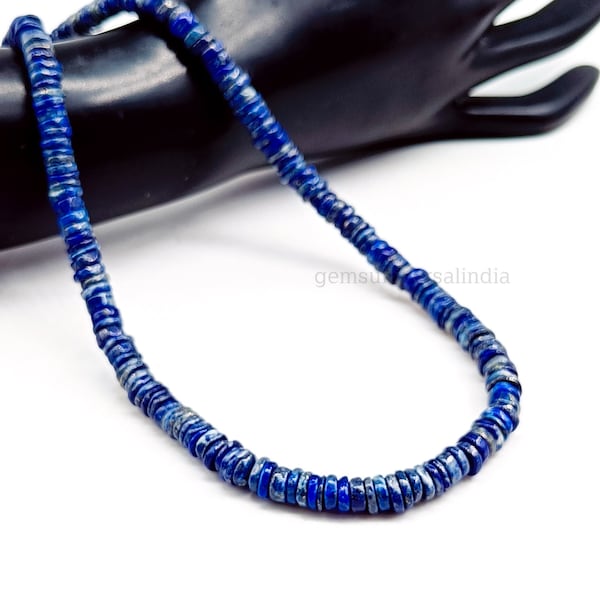 Collier de perles de lapis lazuli, collier de perles de lapis lazuli lisses Heishi pour elle, collier de pierres précieuses AAA pour femme, idée cadeau pour la mariée