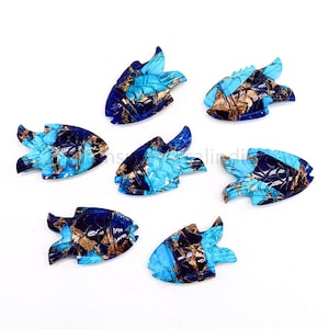 Blue Mohave Turquoise Fish Shape Gemstone for Jewelry Making Loose Hand Carved Turquoise Gemstone Beads Healing Crystal Fish Pendant 25mm