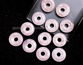 Gema de cuarzo rosa natural tallada en forma de donut, cuentas de cuarzo rosa en forma de donut, cuentas sueltas de gema en forma de donut, cuentas de cristal talladas en forma de donut, 15 mm