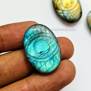 Large Labradorite Evil Eye Shape Gemstone, Natural Labradorite Carved Gemstone for Jewelry Making, Carving, Evil Eye Protection Charm 30mm