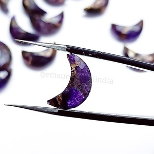 RARE Copper Amethyst Moon Carved Briolettes, Copper Amethyst Faceted Moon Shape Gemstone Beads, Hand Carved Beads, Crescent Jewelry 17mm image 8