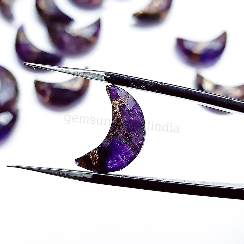 RARE Copper Amethyst Moon Carved Briolettes, Copper Amethyst Faceted Moon Shape Gemstone Beads, Hand Carved Beads, Crescent Jewelry 17mm image 8