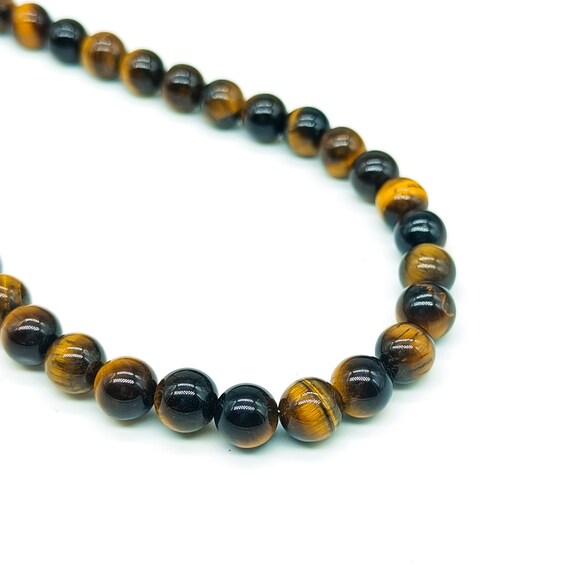 African Yellow Tigers Eye Round Bead Jewelry Set – 8/10mm Necklace, Bracelet & Earrings, Silver Plated, Nickel-Free