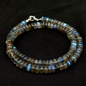 Superb Flashy Labradorite Rondelle Beads Necklace, Labradorite Beaded Necklace, Labradorite Bead Necklace Jewelry, Birthday Gift for Her