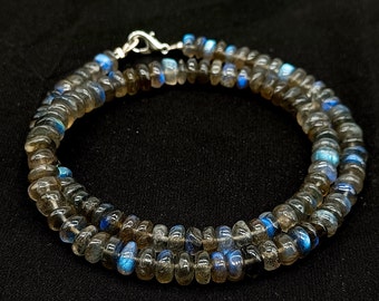 Superb Flashy Labradorite Rondelle Beads Necklace, Labradorite Beaded Necklace, Labradorite Bead Necklace Jewelry, Birthday Gift for Her