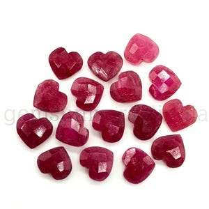 AAA Ruby Faceted Heart Shape Briolettes, Red Ruby Heart Shape Gemstone Beads, Hand Carved Ruby Beads, Glass Filled Ruby Carving Beads, 8MM
