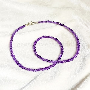 Colar de contas de botão suaves de ametista AAA, colar de contas de ametista roxa natural, colar de contas de pedras preciosas minúsculas feito à mão para mulheres, presente para ela