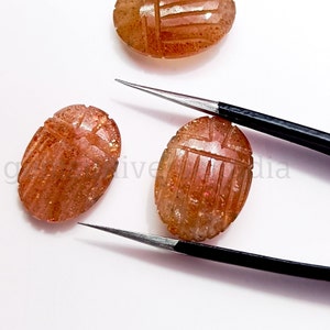 AAA Sunstone Scarab Shape Gemstone, Natural Sunstone Beetle Face Carving Beads, Cute Insect Carved Gemstone, Egyptian Jewelry Making, 18mm