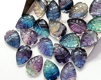 Flashy Rainbow Fluorite Carved Leaf Gemstone, Crystal Leaf Carving Gemstone, Leaf Shape Beads, Hand Carved Leaf Beads For Jewelry 14x10mm