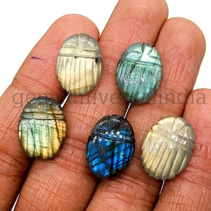 Big Size Labradorite Scarab Shape Gemstone, AAA Labradorite Beetle Face Carving Beads, Insect Carved Gemstone Labradorite Scarab Charms 18mm