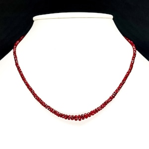 Precioso collar de cuentas de rondelle facetado de rubí, collar de rubí largo, collar de cuentas de rubí para mujer, collar de gargantilla hecho a mano, regalo para ella