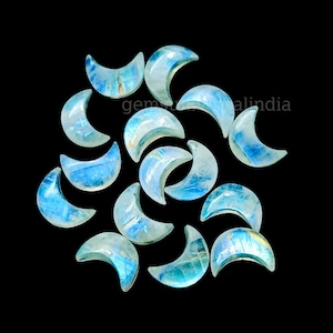 Prickig regnbågsmånsten månformad ädelsten, släta handsnidade halvmånepärlor för smycken, helande kristaller månsnidad ädelsten 12 MM