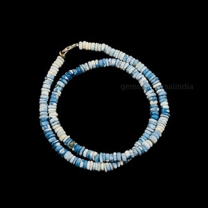 AAA Blue Peruvian Opal Beaded Necklace, Natural Opal Beads Necklace, Opal Heishi Necklace, Blue Opal Smooth Wheel Shape Tyre Beads Necklace