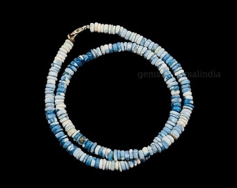 AAA Blue Peruvian Opal Beaded Necklace, Natural Opal Beads Necklace, Opal Heishi Necklace, Blue Opal Smooth Wheel Shape Tyre Beads Necklace