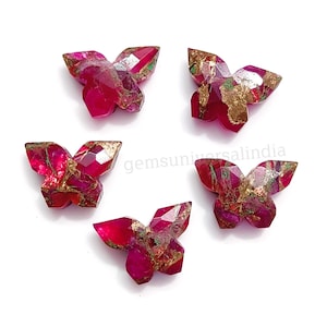 Hot Pink Copper Turquoise Faceted Butterfly Carved Gemstone, Mohave Turquoise Butterfly Carving, Loose Hand Carved Beads, Jewelry Craft 14mm