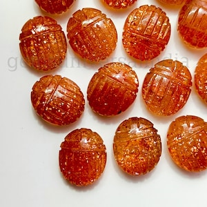 AAAA Sunstone Scarab Shape Gemstone, Natural Sunstone Beetle Face Carving Beads, 12mm Egyptian Healing Scarab Beads for Jewelry Making, SALE