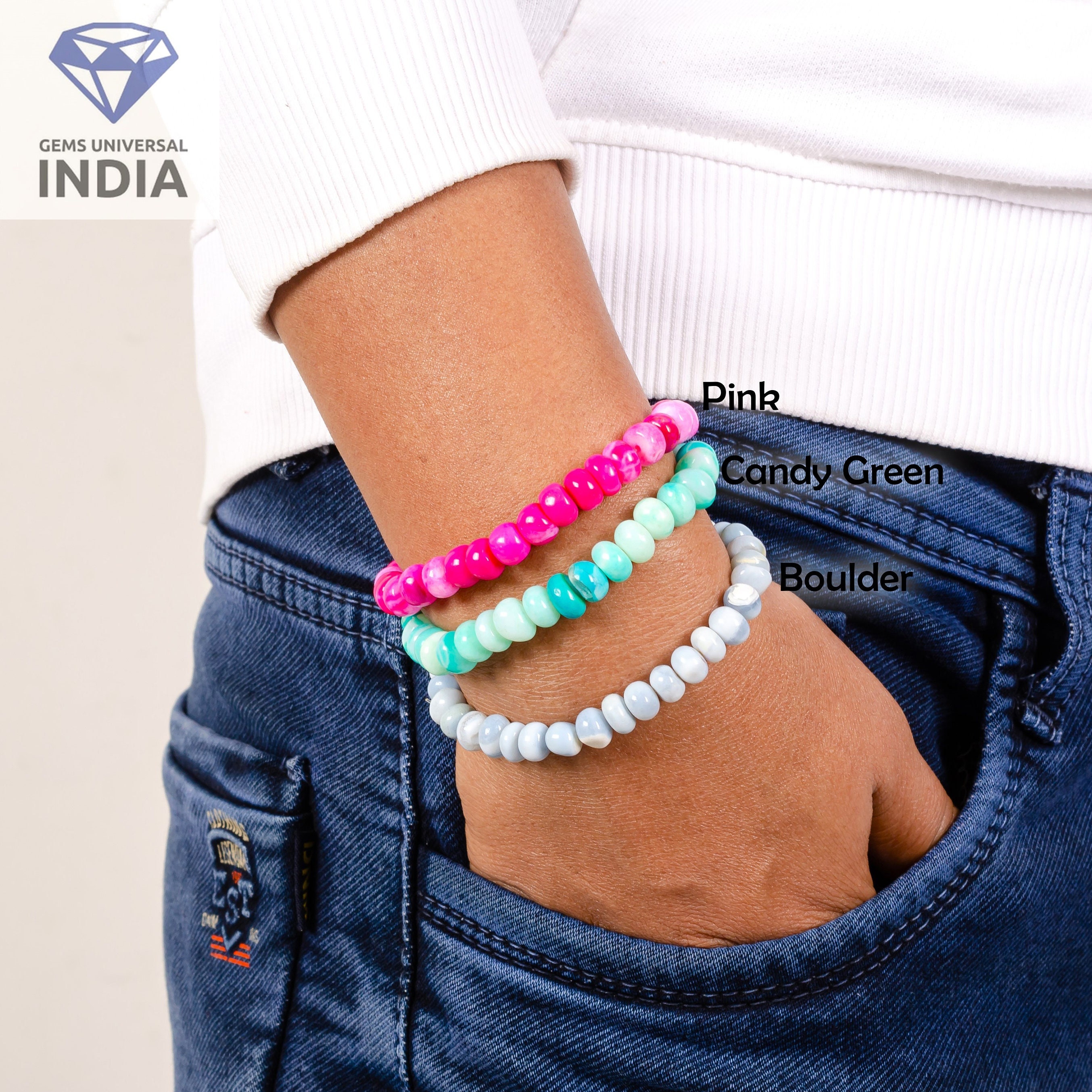 Candy Opal Beaded Bracelet, 7-8mm Multi Color Opal Stretch