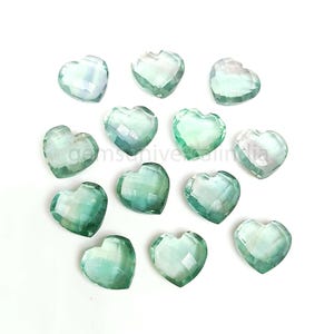 AAA Green Fluorite Faceted Heart Carved Briolettes, Natural Fluorite Heart Shape Gemstone, Loose Hand Carved Beads Carved Crystal Heart 10MM