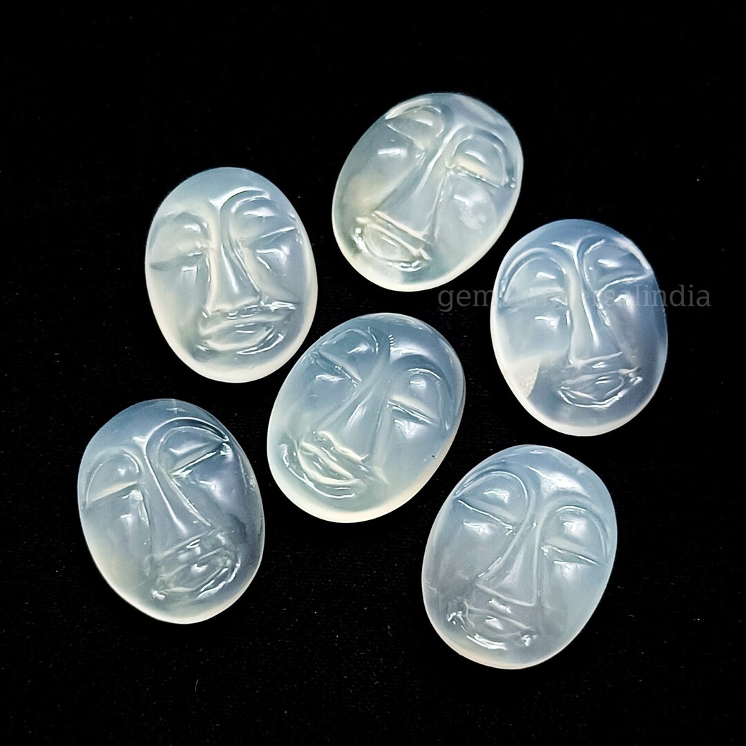 White Moonstone Face Carved Cabochon, Natural Moonstone Oval Face Shape