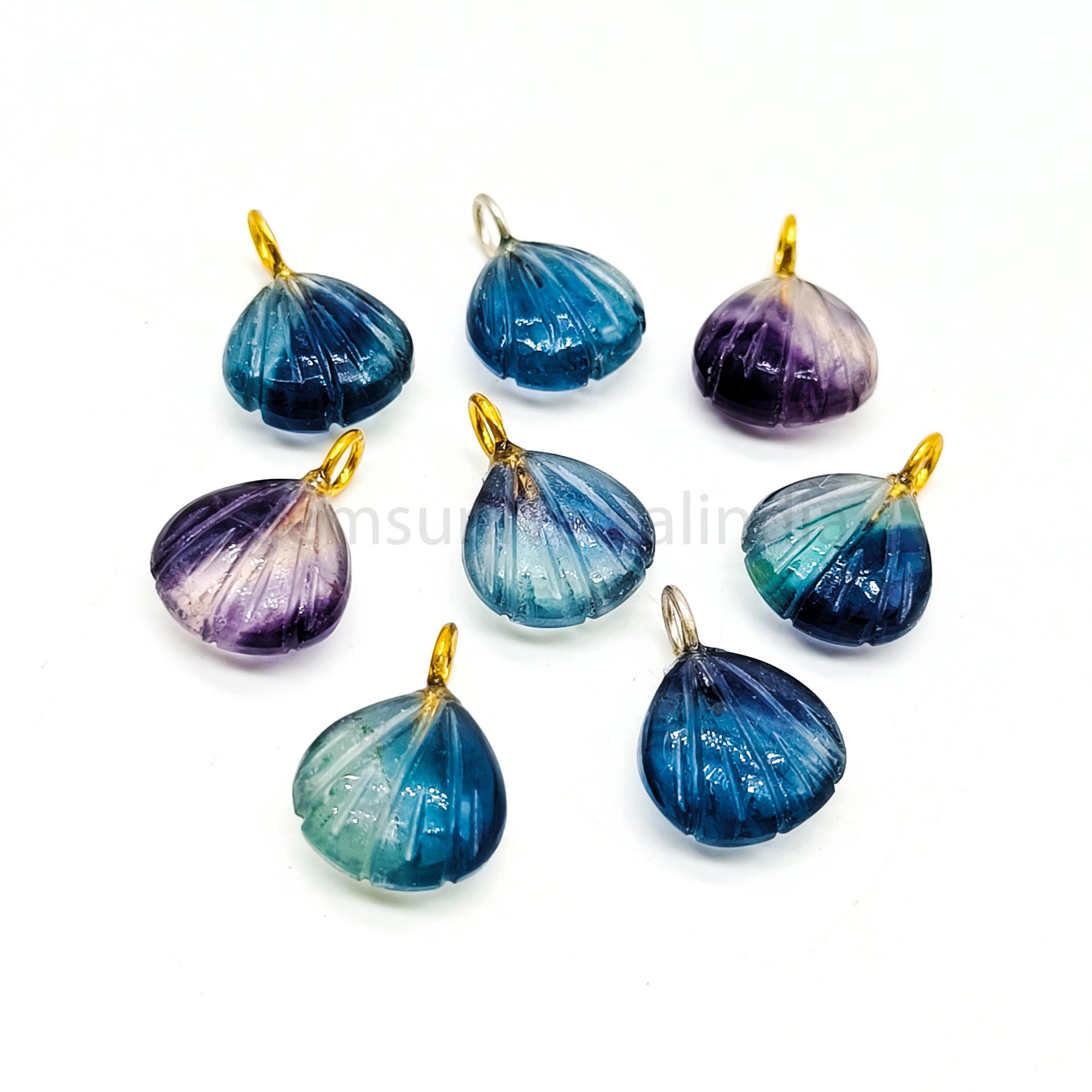 天然マルチフローライトシェル彫刻ペンダント、925シルバー