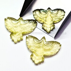 AAA Grade Lemon Quartz Carved Gemstone, Natural Lemon Quartz Eagle Shape Gemstone, Loose Eagle Pendant Charm, Jewelry Making Carvings 40mm
