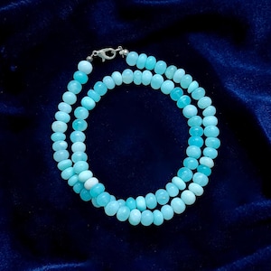 Collier de perles d&#39;opale bleue du Pérou, collier de perles rondelles lisses opale bleue, collier d&#39;opale bleu dégradé, cadeau d&#39;anniversaire bijoux opale pour elle
