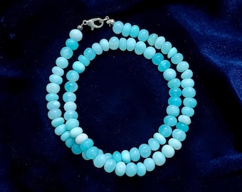 Peruvian Blue Opal Beaded Necklace, Blue Opal Smooth Rondelle Beads Necklace, Shaded Blue Opal Necklace, Opal Jewelry Birthday Gift For Her