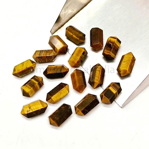 AAA+ Tiger Eye Faceted Gemstone Double Terminated Points, Tiger Eye Pencil Carved Gemstone, Double Pointed Beads, Crystal Points 10x6mm SALE