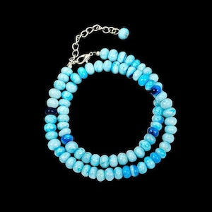 Elegant Blue Opal Beaded Necklace, AAA Opal Smooth Rondelle, Blue Opal Beads Necklace, Blue Opal Gemstone Jewelry, Blue Opal Necklace Gift